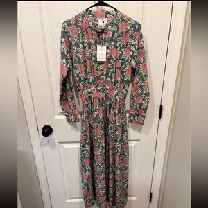 The Coastal Crane Women’s Long Floral Button-Front Maxi Dress in Rose XS NWT